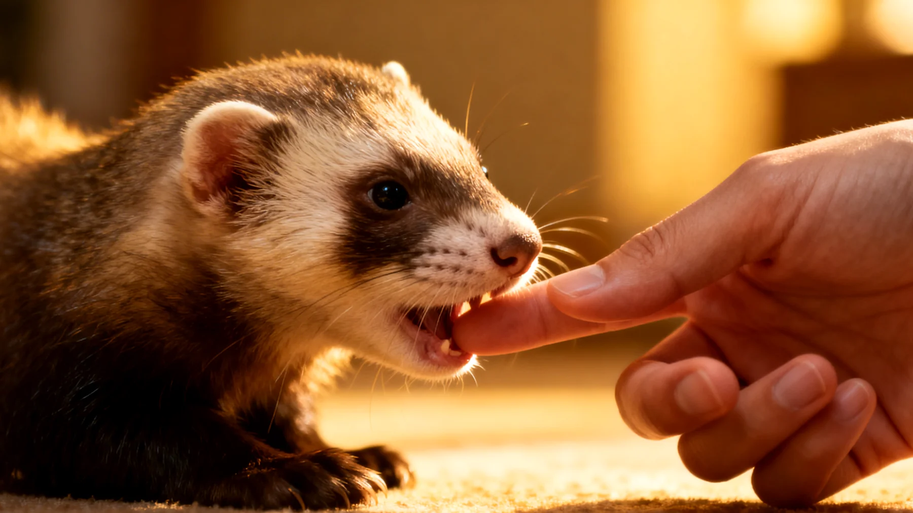 Frettchen zeigen oft unerwünschtes Beißverhalten und benötigen konsequentes Training, um sanftes Spielen und angemessene Interaktion mit Menschen zu erlernen"